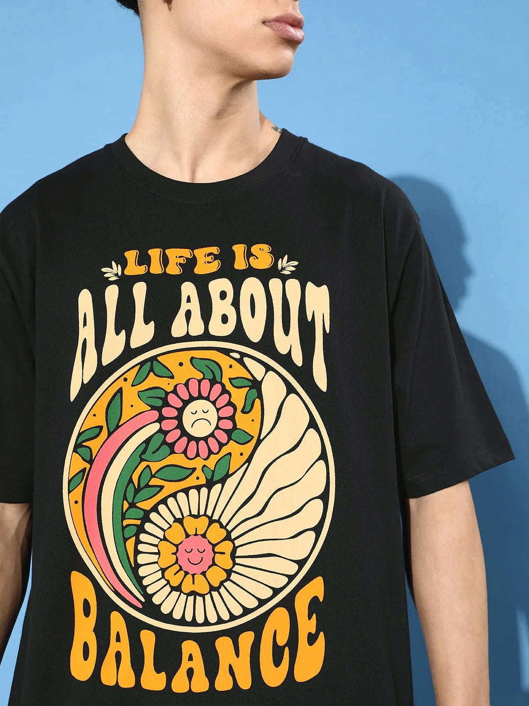 Men's All About Oversized Black Graphic Tee
