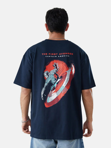 Men's Captain America Oversized Navy Graphic Tee - ArabianXports