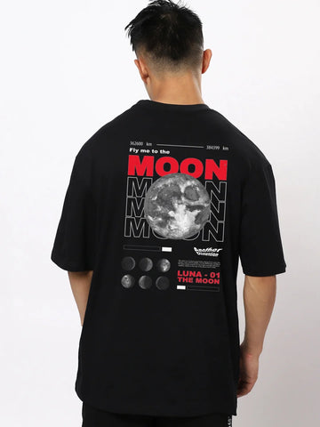 Men's Moon NASA Oversized Black Graphic Tee