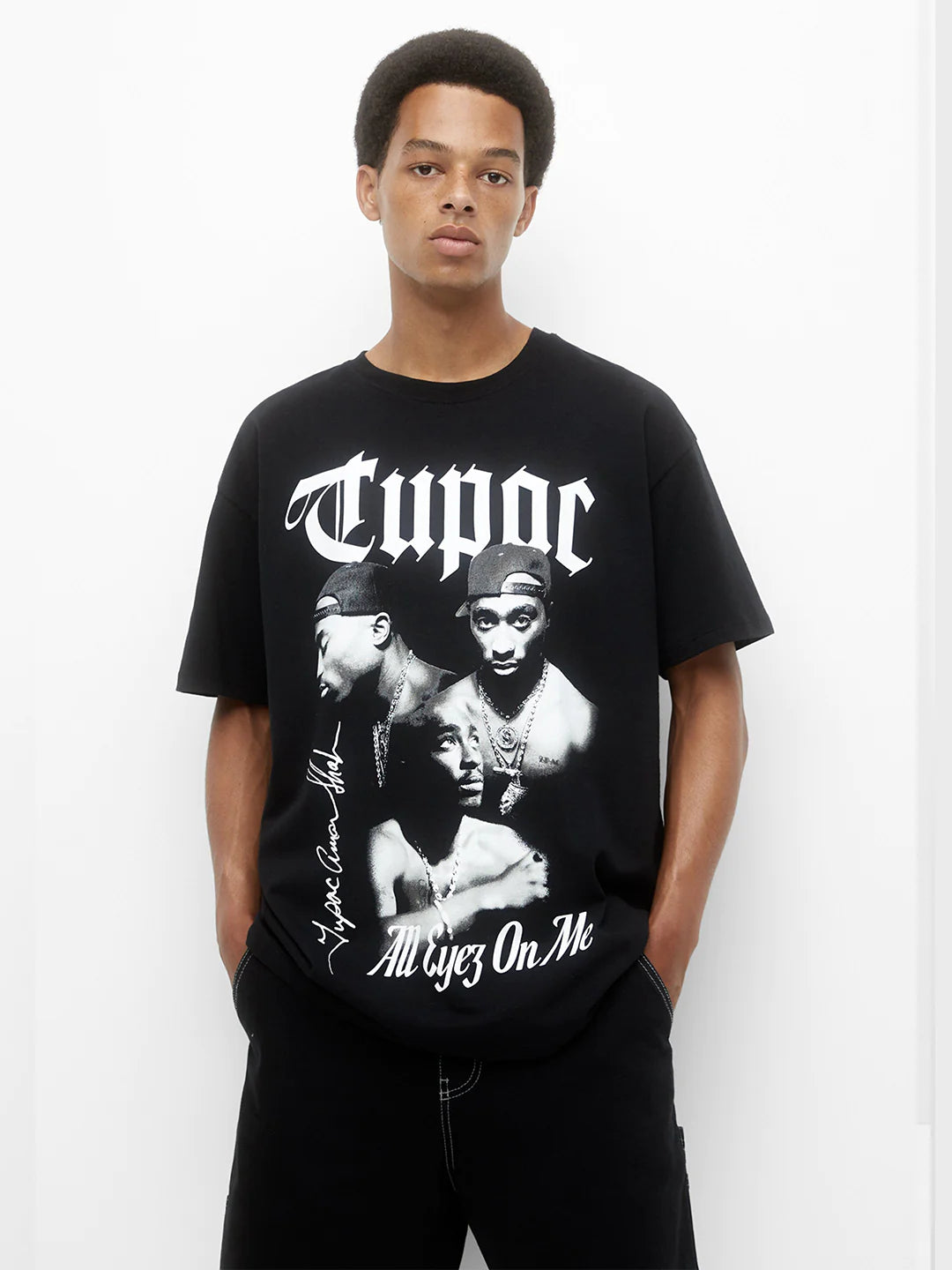 Men's Tupac Oversized Black Graphic Tee - ArabianXports