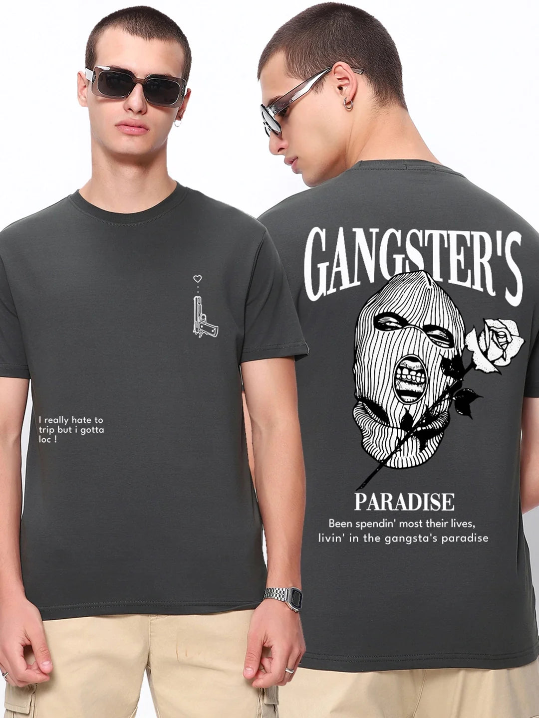 Men's Love the Gangster's Oversized Black Graphic Tee