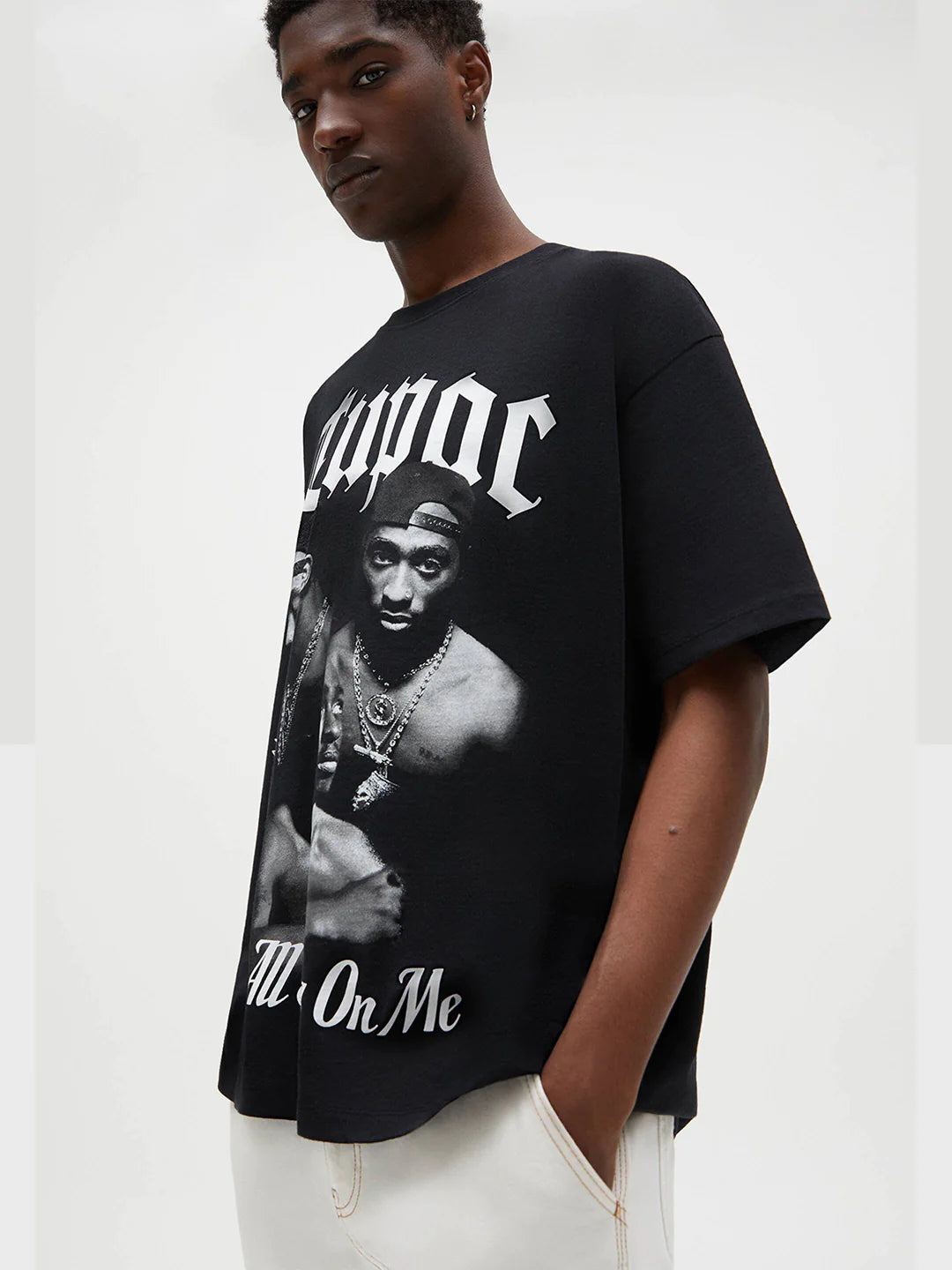 Men's Tupac Oversized Black Graphic Tee - ArabianXports